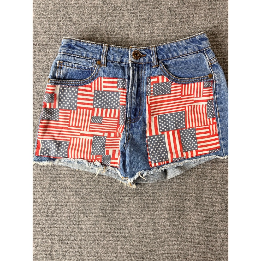Forever 21‎ High Rise Womens Size 26 Medium Wash American Flag Cutoff Shorts